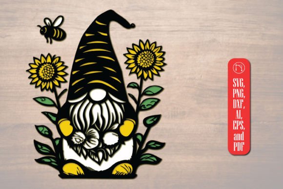 3D SVG Shapes: Gnome Sunflower Bee Design
