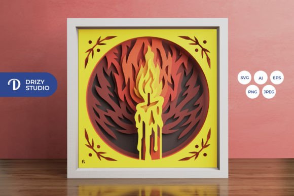 Candle 3D Layered Paper Cut: 3D SVG for Shadow Boxes