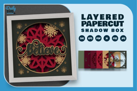 Christmas Believe Layered Papercut: 3D SVG for Shadow Boxes