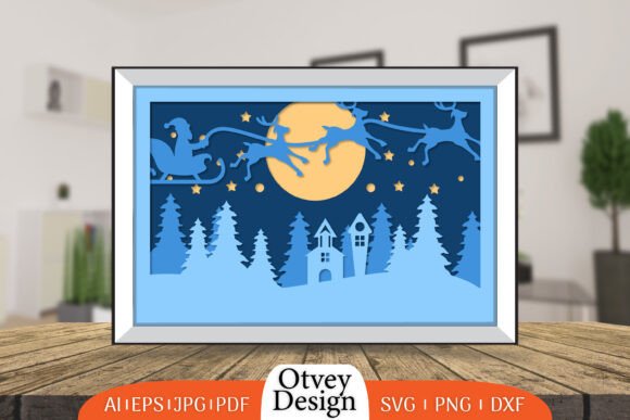 Christmas Santa Sleigh 3D SVG for Shadow Boxes