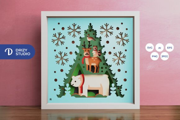 Christmas Tree Animals 3D SVG for Shadow Boxes