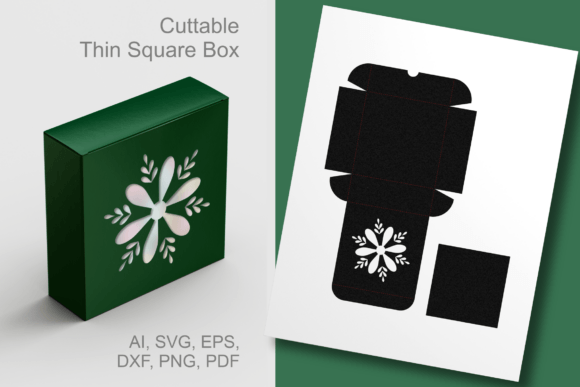 Floral Style Snow Square Box Template: 3D SVG for Christmas
