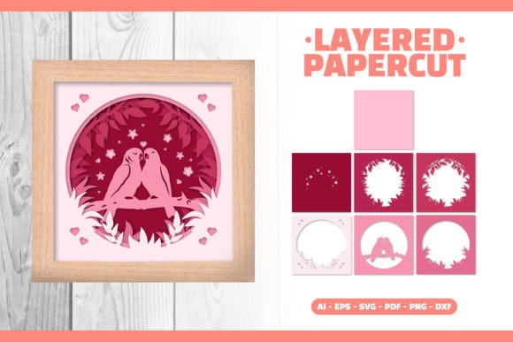 Lovebirds 3D Layered Papercut for Shadow Boxes & 3D SVG