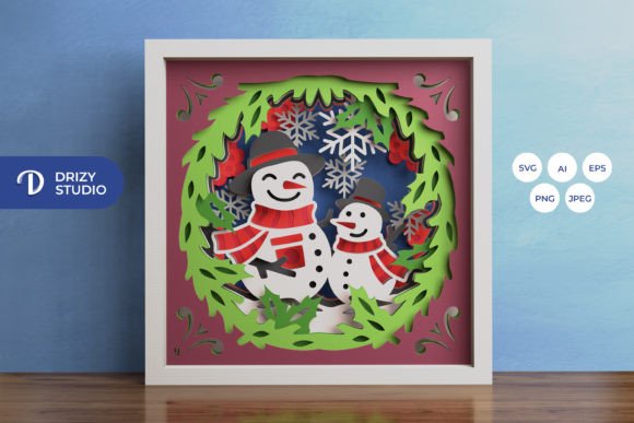 Mama and Baby Snowman 3D SVG for Shadow Boxes
