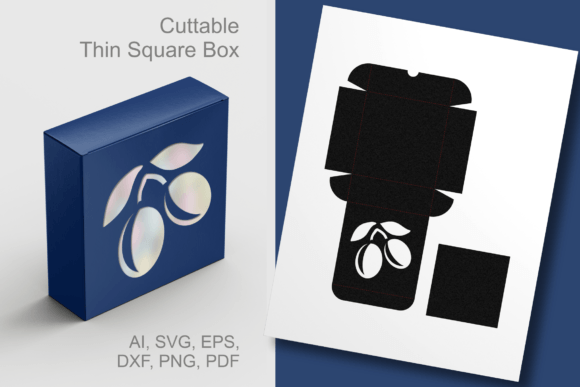 Plums Thin Square Favor Box Template SVG: 3D SVG Gift Boxes
