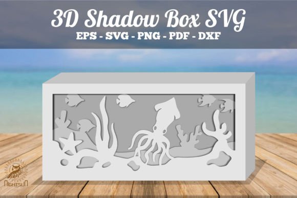 Squid Underwater Scene: 3D SVG Shadow Boxes