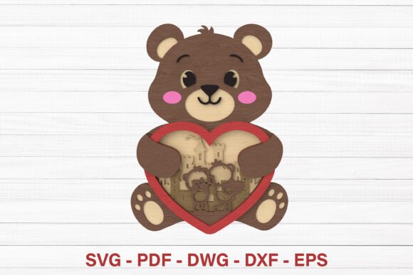 Valentine Bear with Heart Layered: A 3D SVG for Shapes